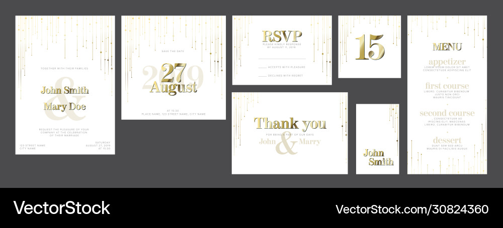 Wedding suite collection card templates Wedding suite collection card templates vector image
