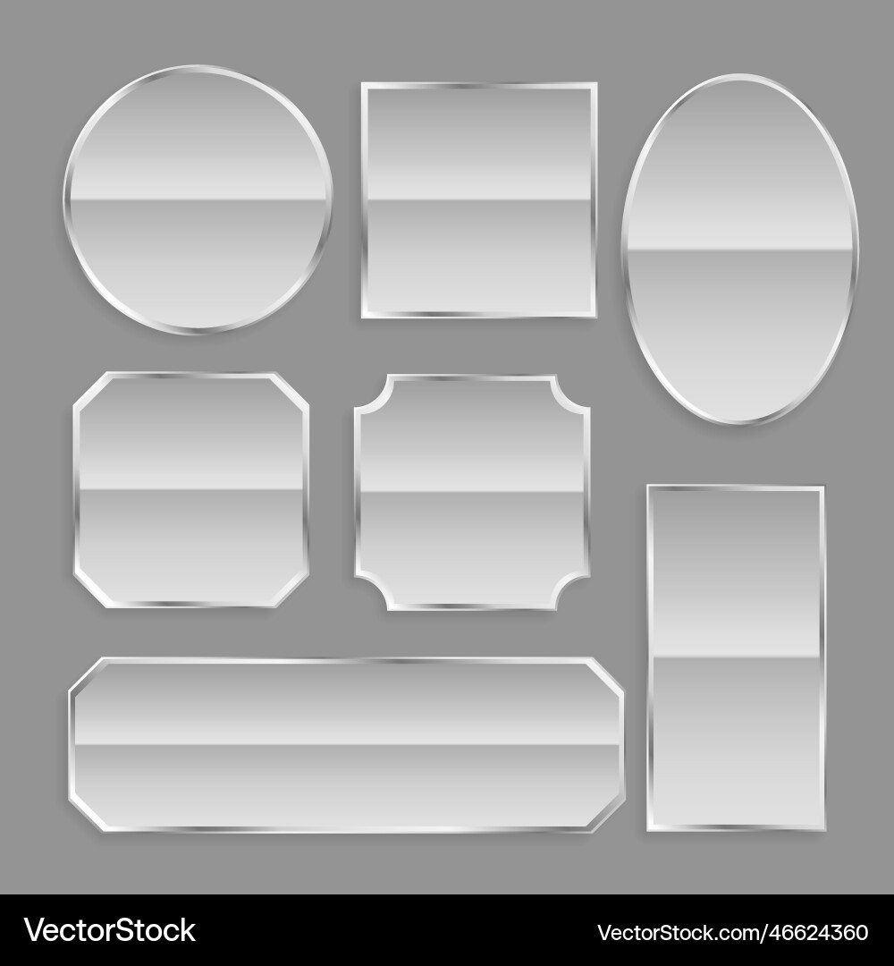 White glossy metal frame buttons with reflection vector image