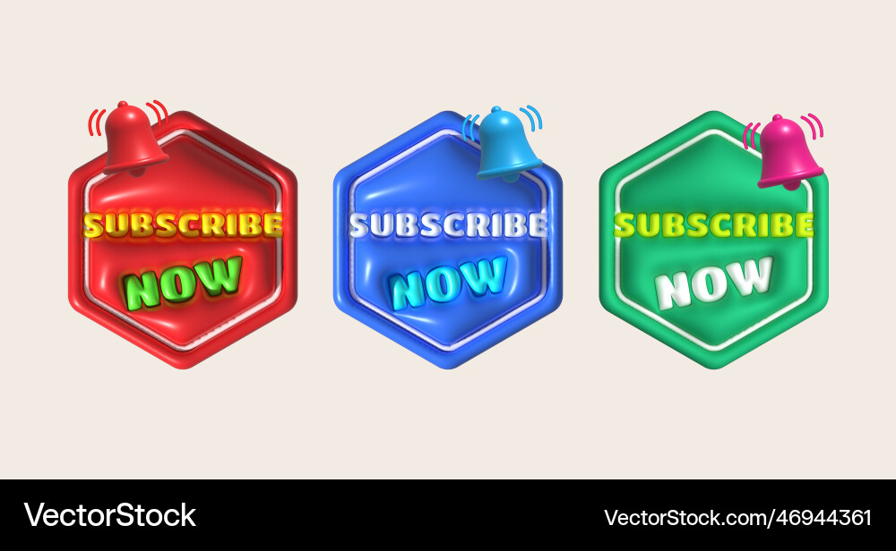 3d subscribe icon button element 3d subscribe icon button element vector image