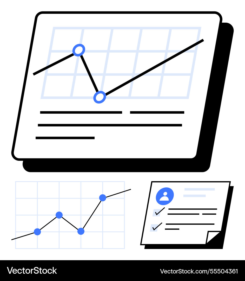 Analytics dashboard with line chart document Analytics dashboard with line chart document vector image