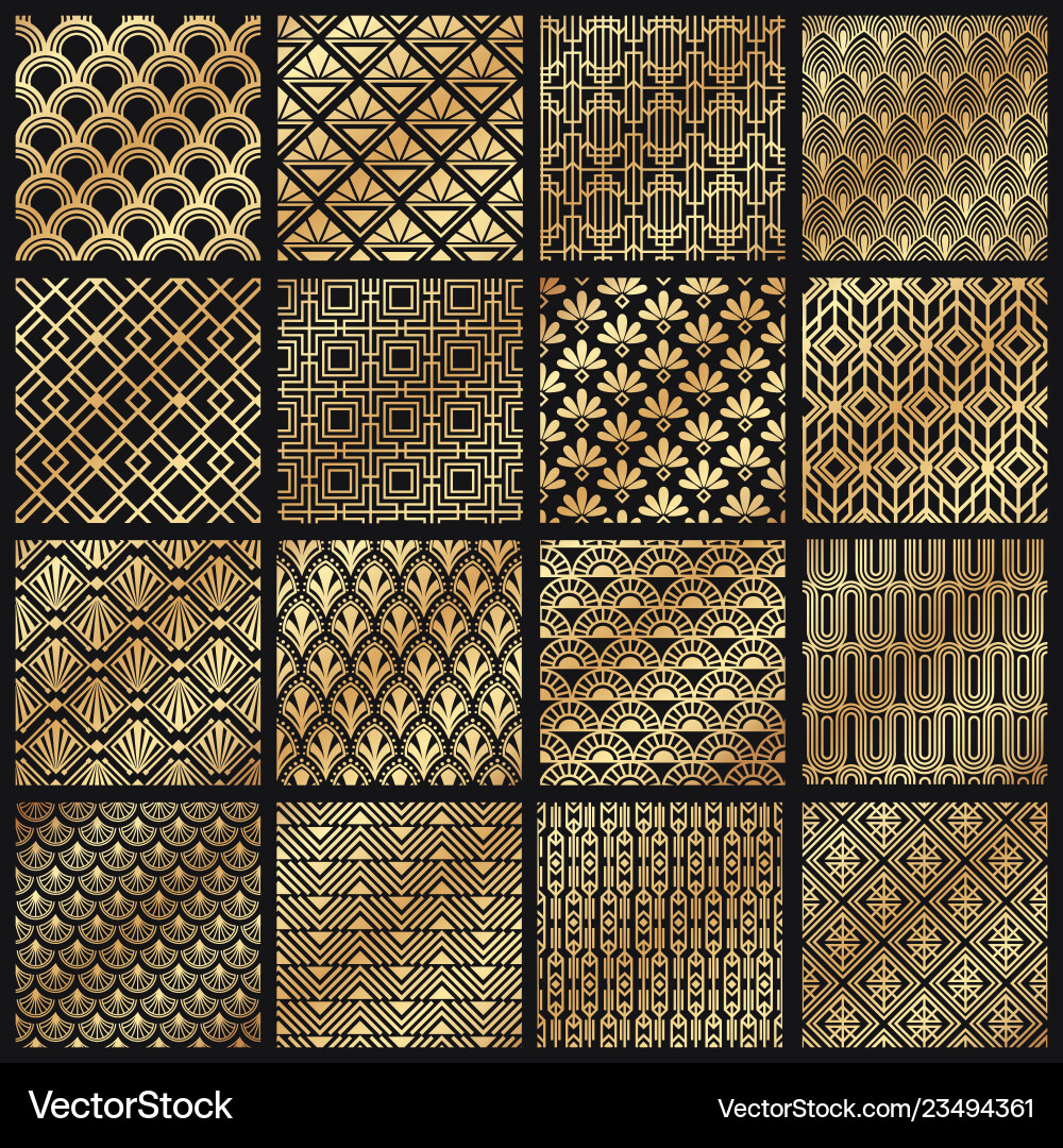 Art deco patterns decorative golden lines Art deco patterns decorative golden lines vector image