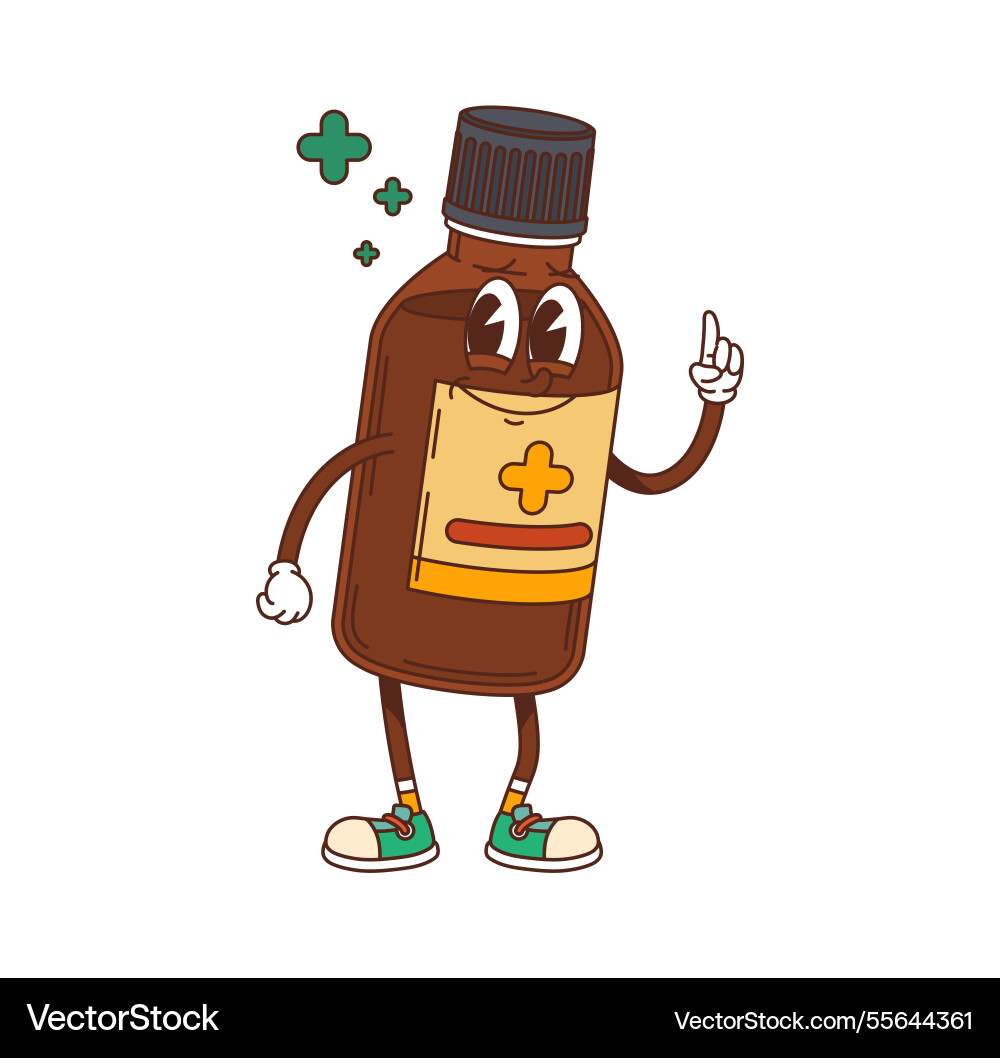 Cartoon groovy Medizin Flasche lustigen Charakter Cartoon groovy Medizin Flasche lustigen Charakter vektorbild