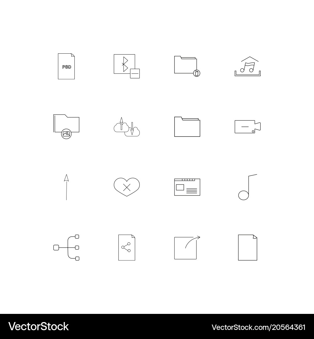 Files and folders sign simple linear icons set vector image