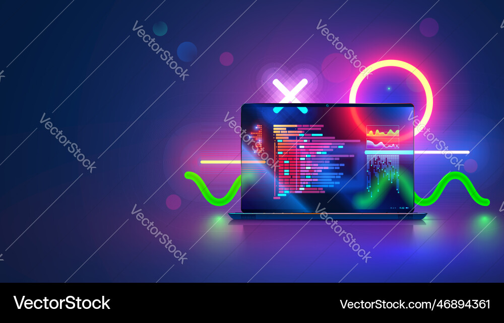 Laptop with open screen on desk front view Laptop with open screen on desk front view vector image