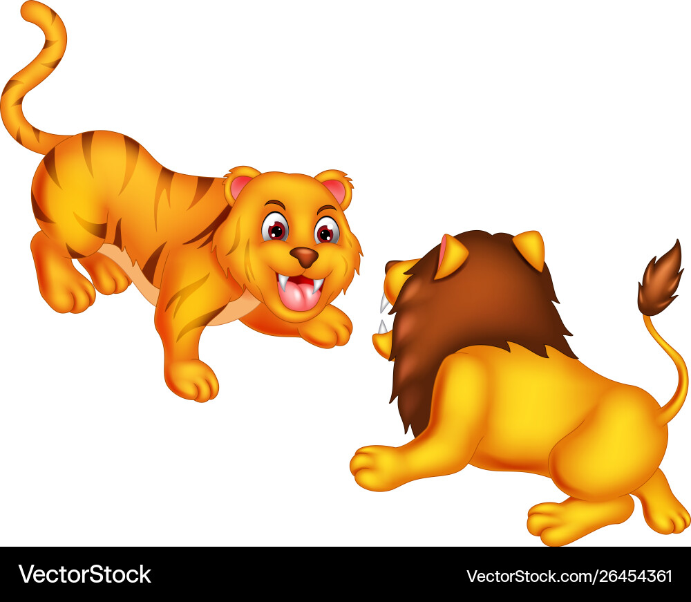 Lustiger Löwe und Tigerkarikatur Lustiger Löwe und Tigerkarikatur vektorbild