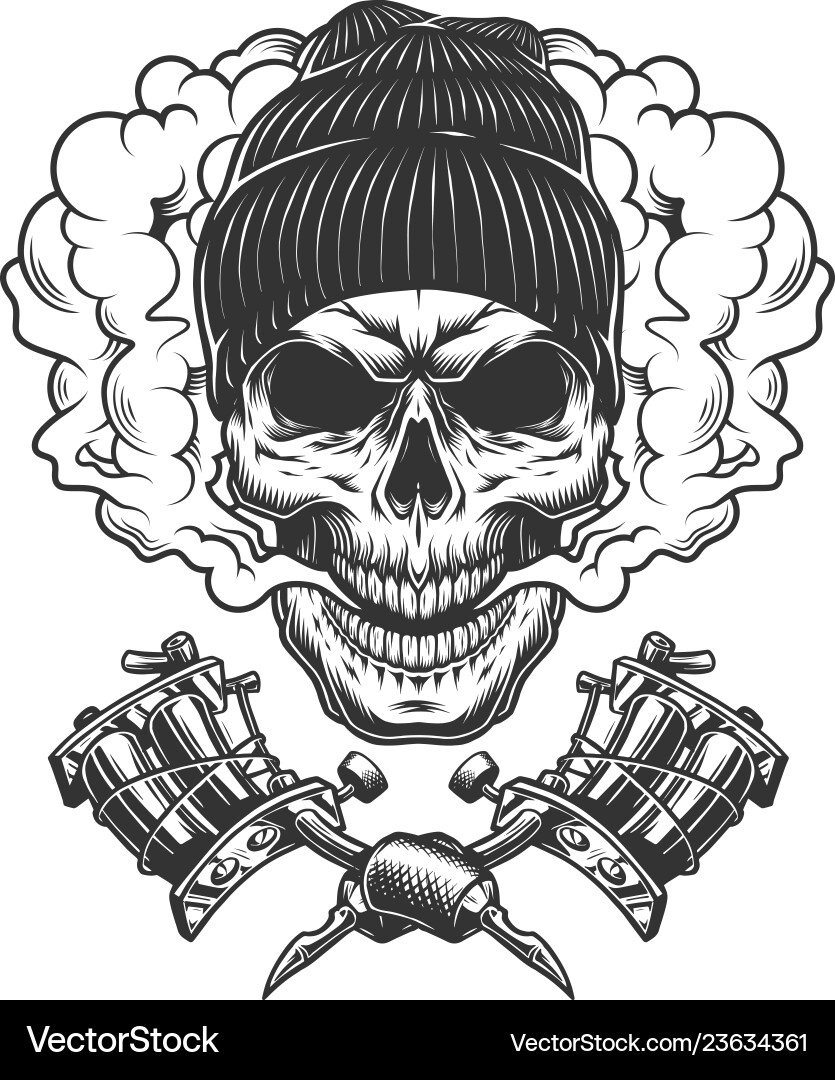 Monochrome Skull with Tattoo Machines Vector Image