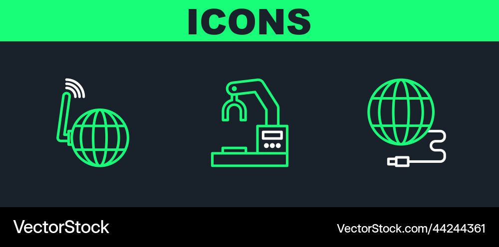 Set line social network and robotic robot arm Set line social network and robotic robot arm vector image