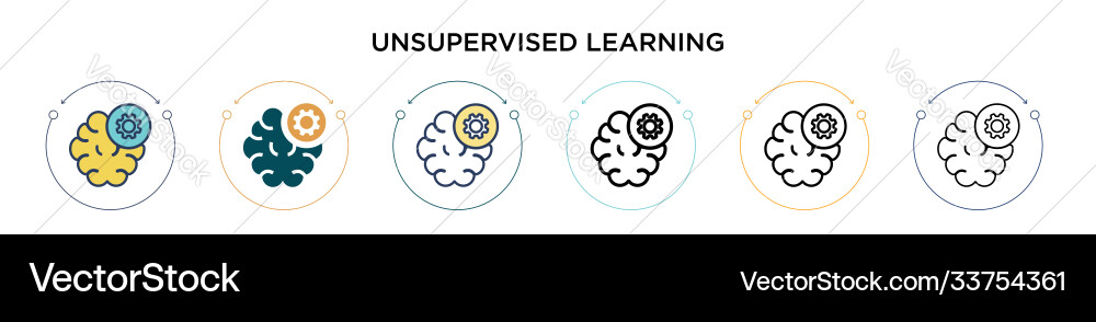 Unsupervised learning icon in filled thin line vector image