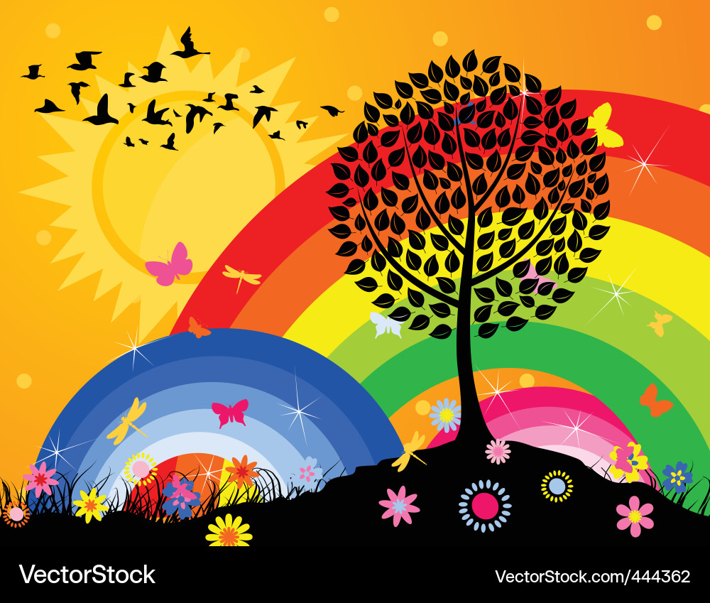 Birds over wood Vector Image