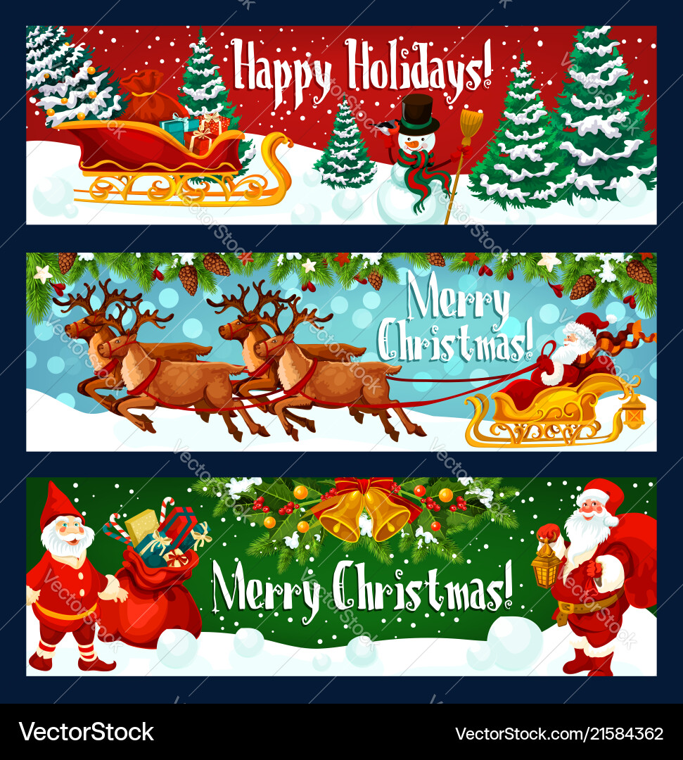 Christmas Holiday Banner - Santa & Reindeer Vector Image