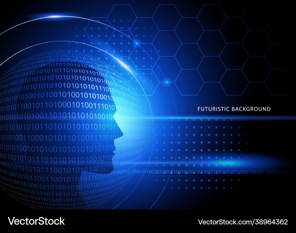 Futiristic background with human head and binary Futiristic background with human head and binary Vector Image