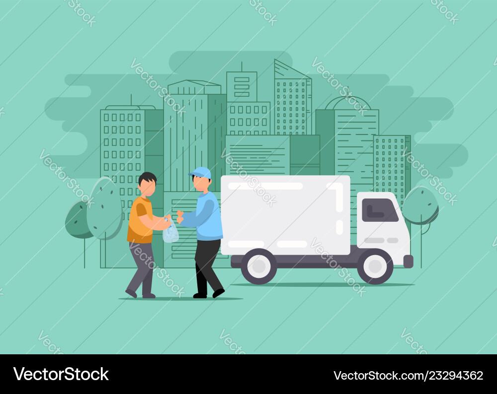 Man throws garbage in the trash Vector Image
