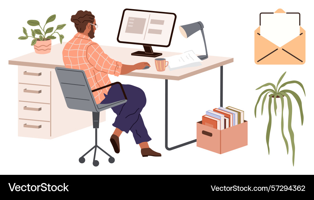 Professional working at desk with computer Professional working at desk with computer vector image