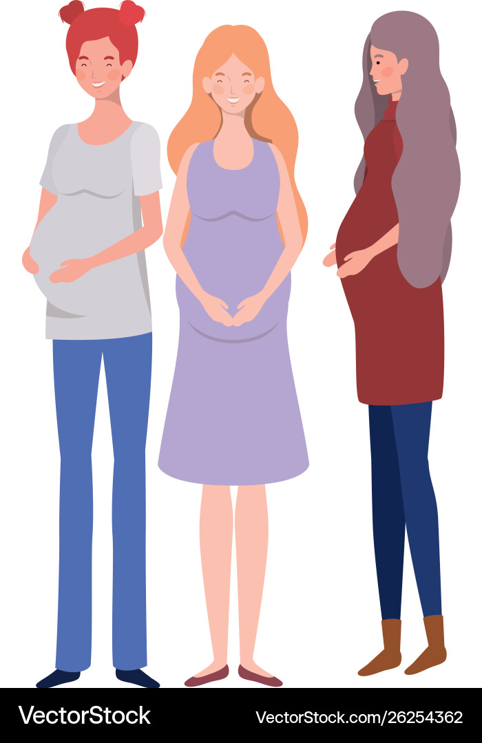 Schöne Frauen schwanger stehen auf weiß Schöne Frauen schwanger stehen auf weiß vektorbild