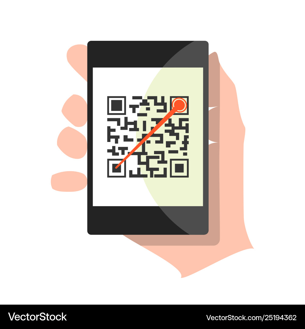 Square bar code with a laser line in smartphone Square bar code with a laser line in smartphone vector image