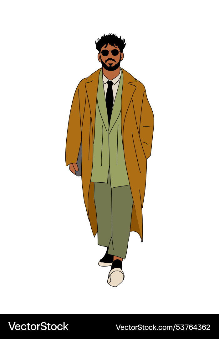 Stylish man wearing suit and coat walking isolated Stylish man wearing suit and coat walking isolated vector image