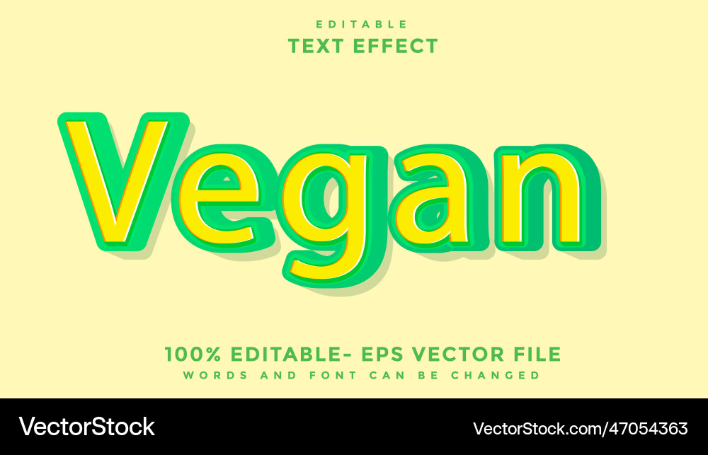3d minimal word vegan editable text effect design 3d minimal word vegan editable text effect design vector image