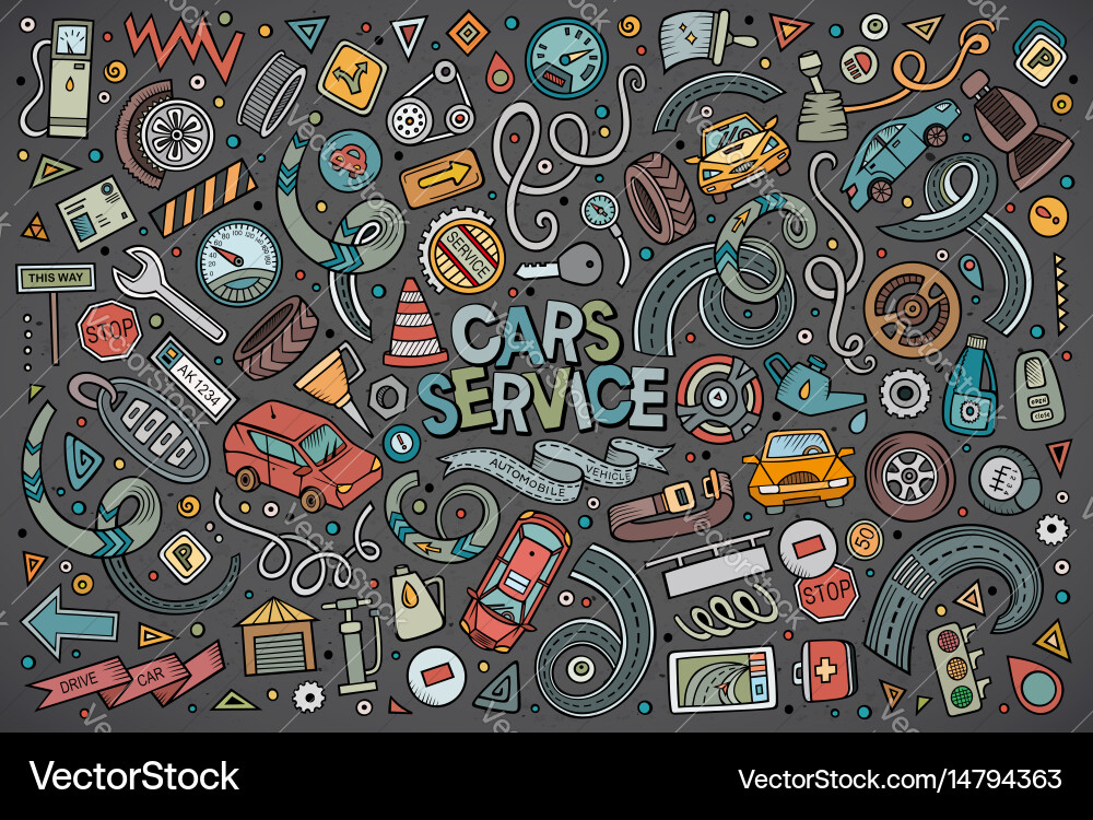Cartoon set of automobile objects vector image