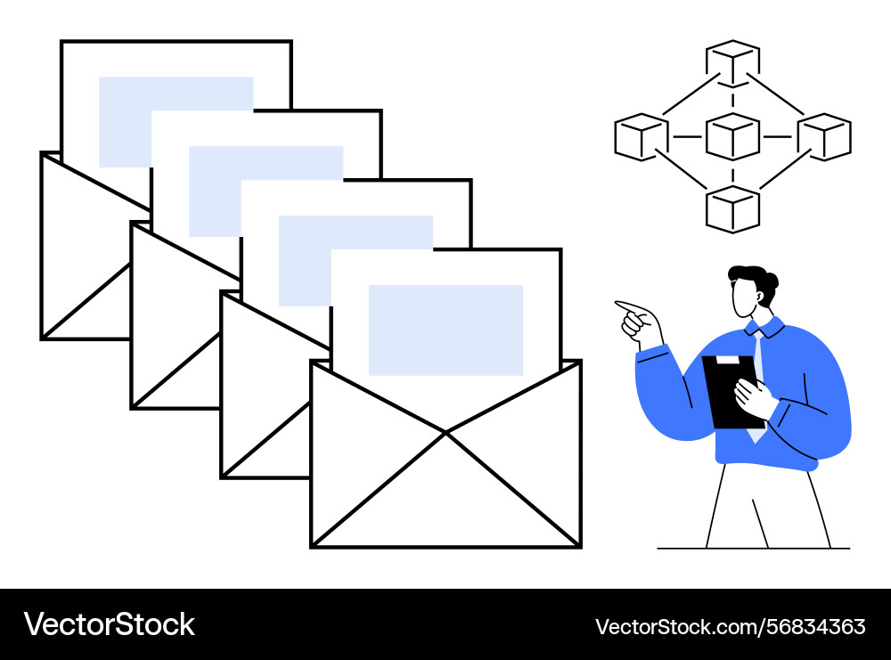 E-Mail-Workflow mit Datennetzwerkkonzept E-Mail-Workflow mit Datennetzwerkkonzept vektorbild