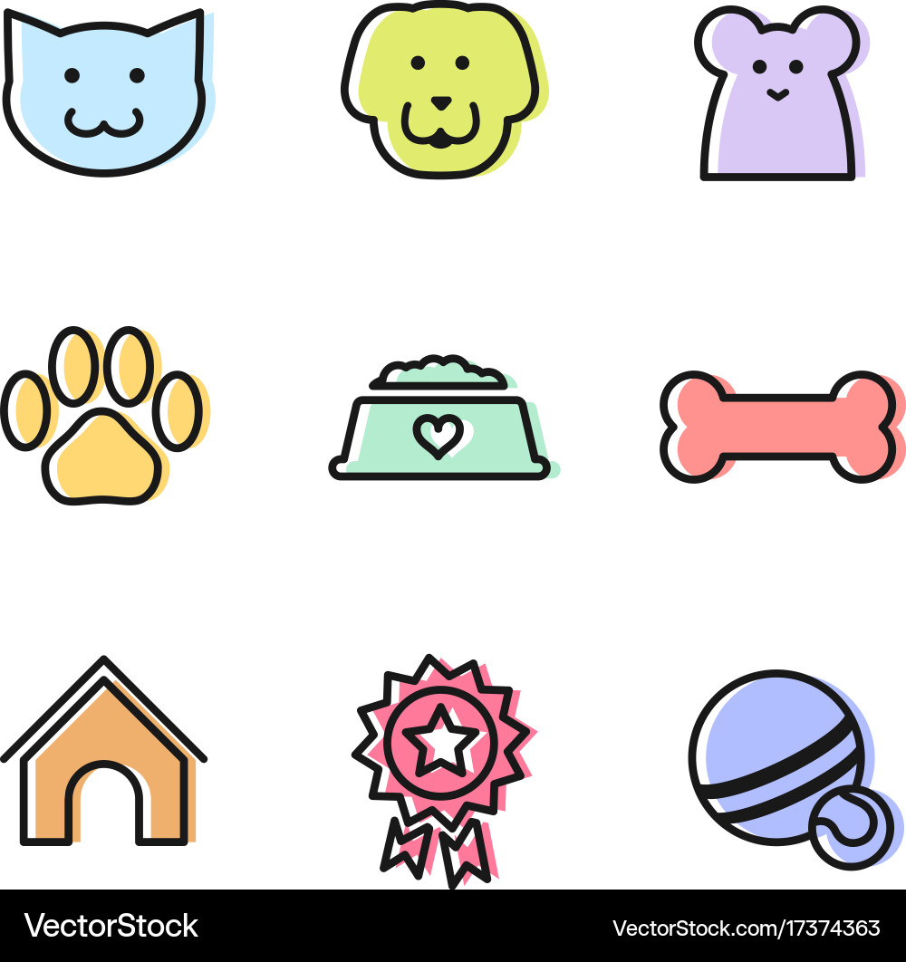 Flat outline pets icon set for ui or web design vector image