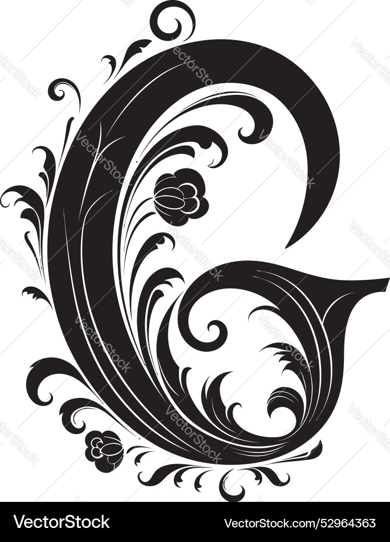 Gentle whirls serene font g decor grand script Vector Image