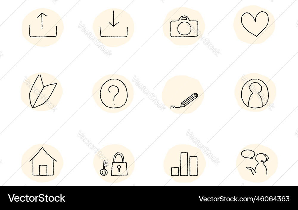 Hand-drawn icon set image of icons used in the app Vector Image