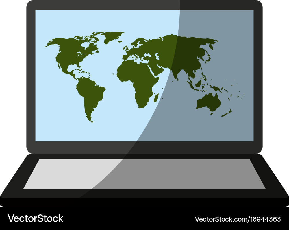 Laptop computer with world map on screen icon vector image