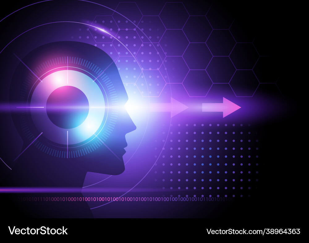Purple futiristic background with human head Purple futiristic background with human head vector image