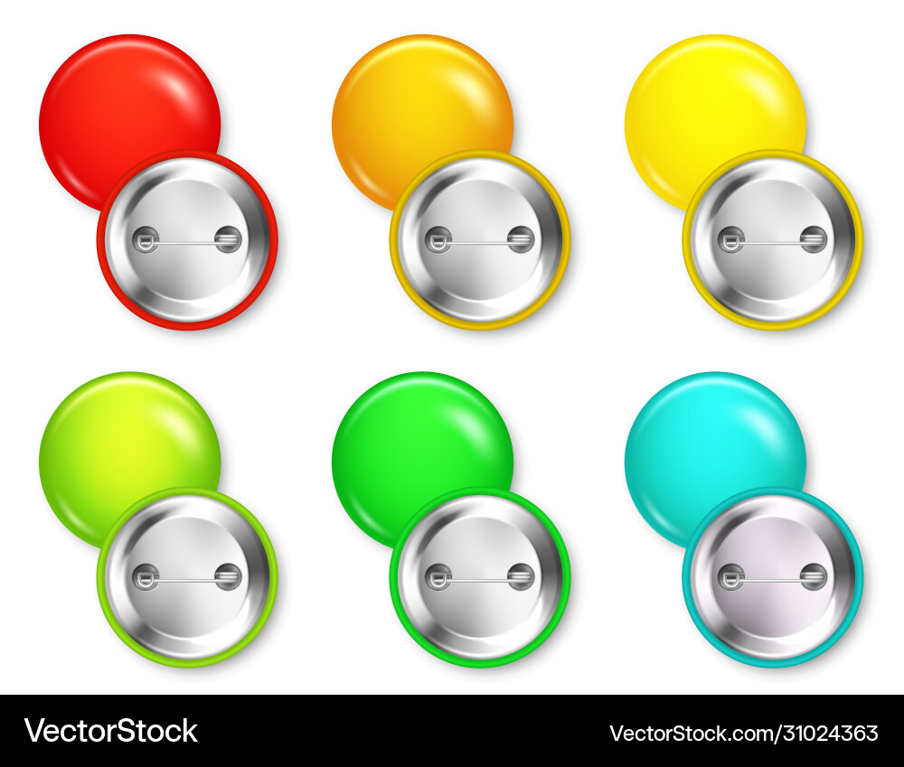 Realistic blank badges collection colorful 3d Realistic blank badges collection colorful 3d vector image