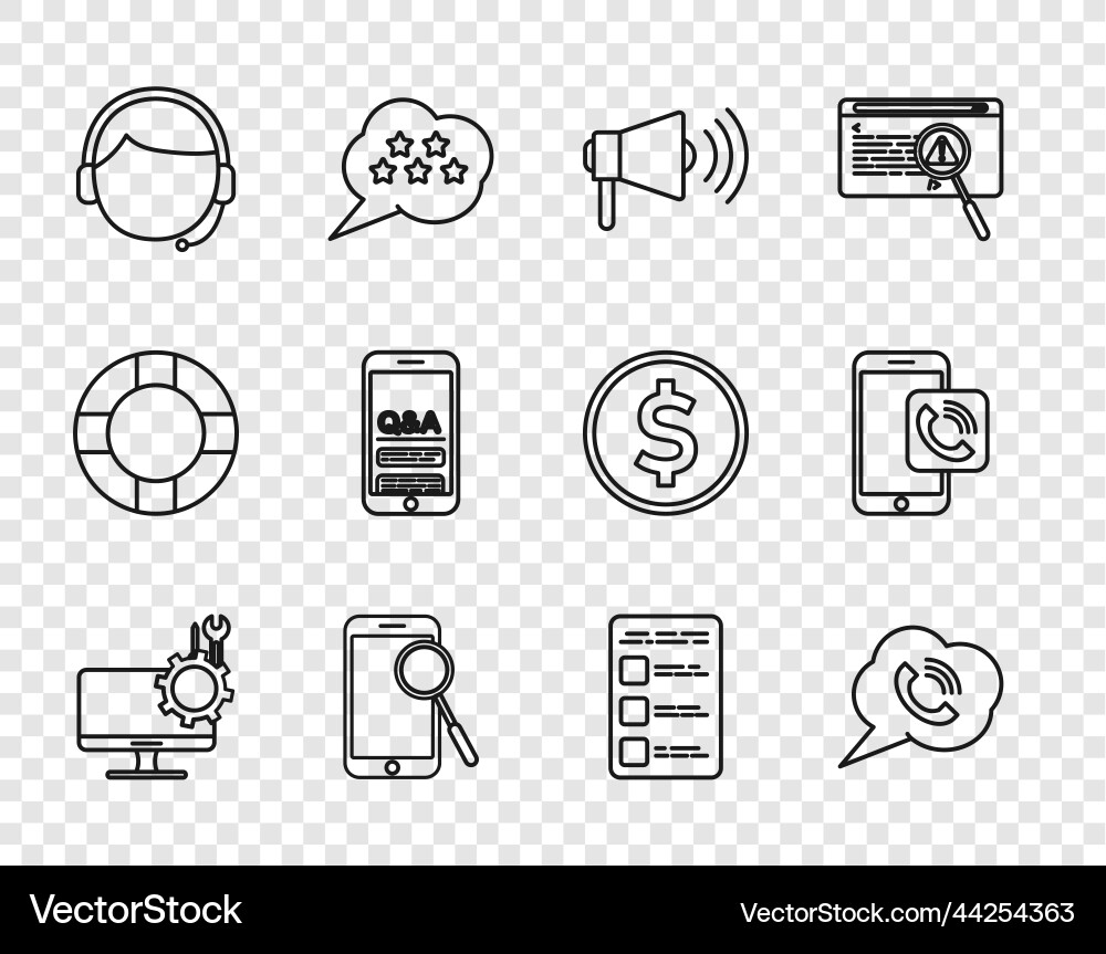 Set line computer monitor service speech bubble vector image