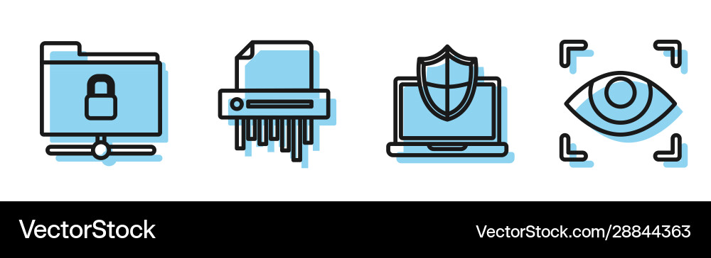 Set line laptop protected with shield ftp folder Set line laptop protected with shield ftp folder vector image