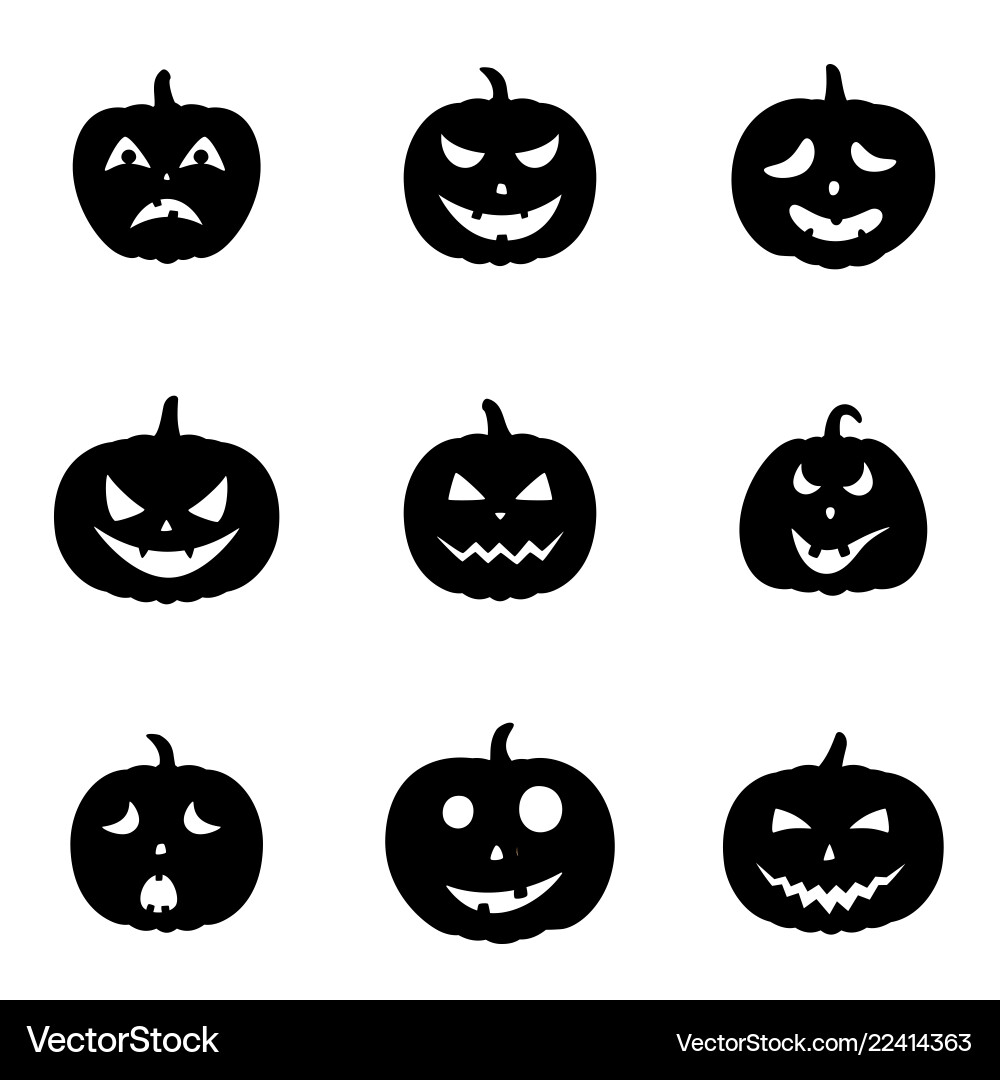 Set of halloween pumpkins with different faces iso Set of halloween pumpkins with different faces iso vector image