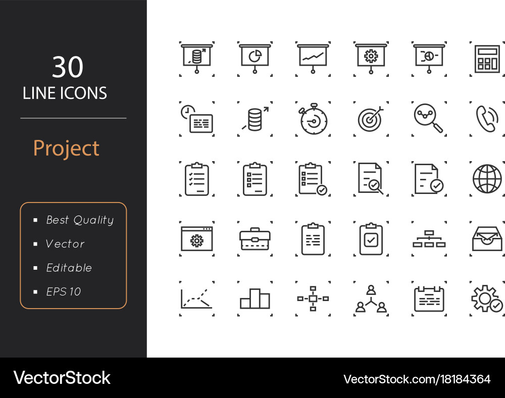 30 project management line icons vector image