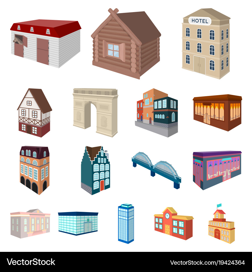 Building and architecture cartoon icons in set vector image