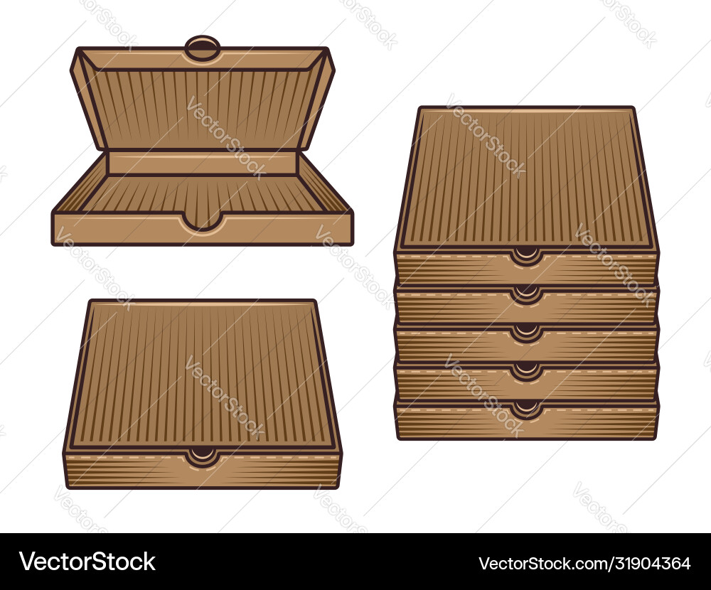 Cardboard pizza boxes set objects Vector Image