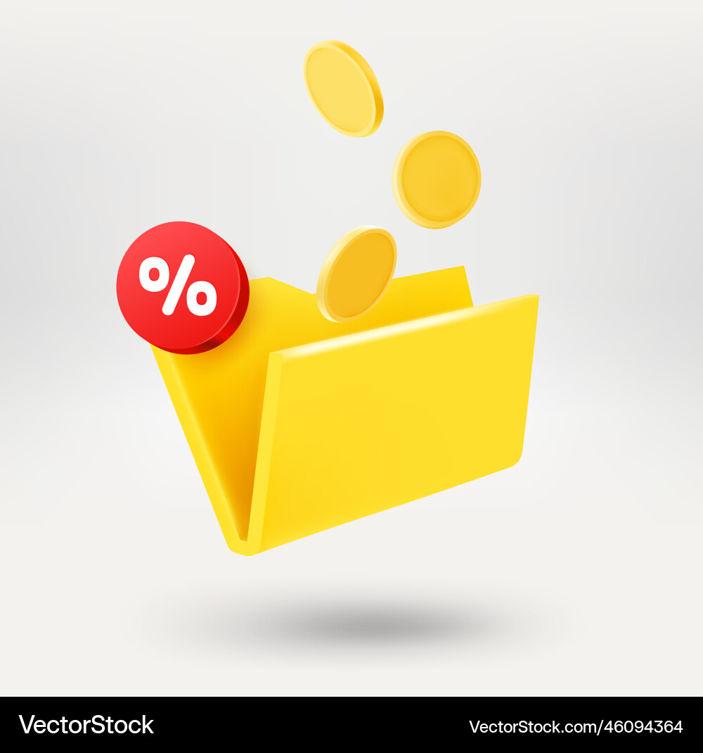 Gelbe Datei und Goldmünzen mit Discount-Label Vektorbild