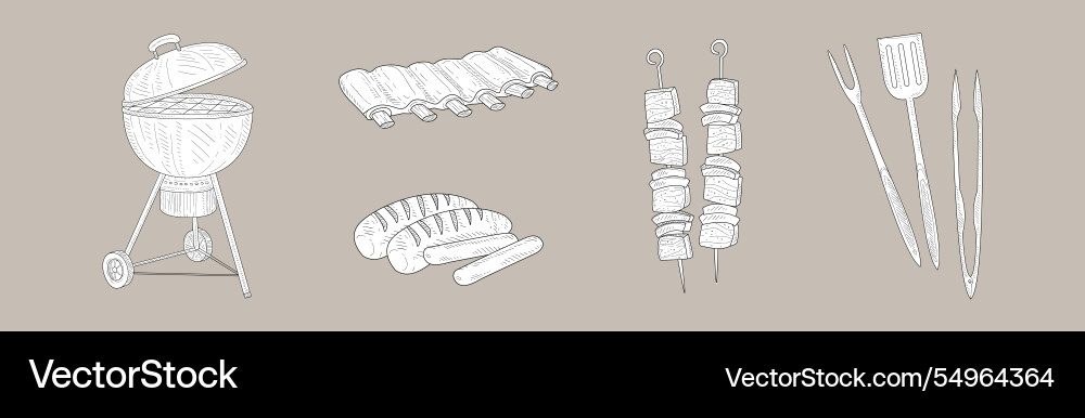 Grill and barbecue cookout element object Grill and barbecue cookout element object Vector Image