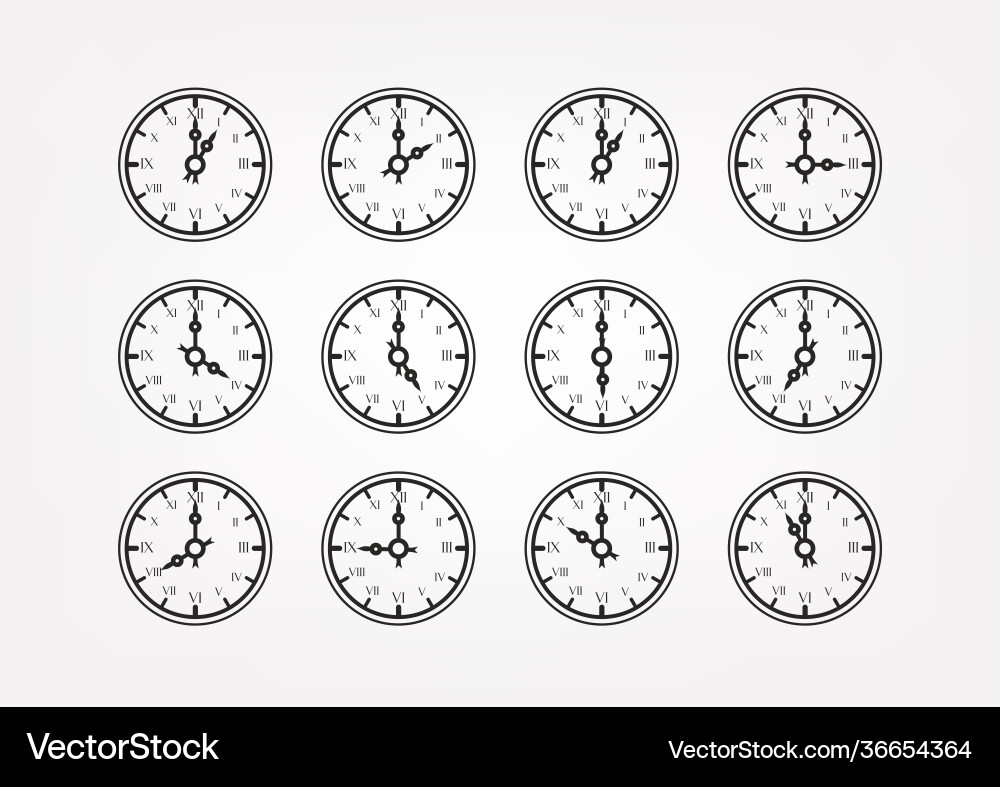 Retro style clock silhouettes with different Retro style clock silhouettes with different vector image