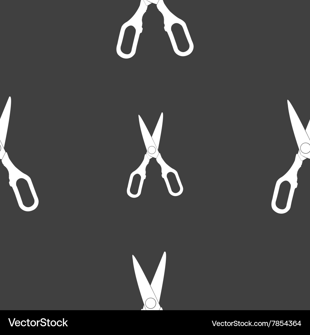 Scissors icon sign seamless pattern on a gray Vector Image