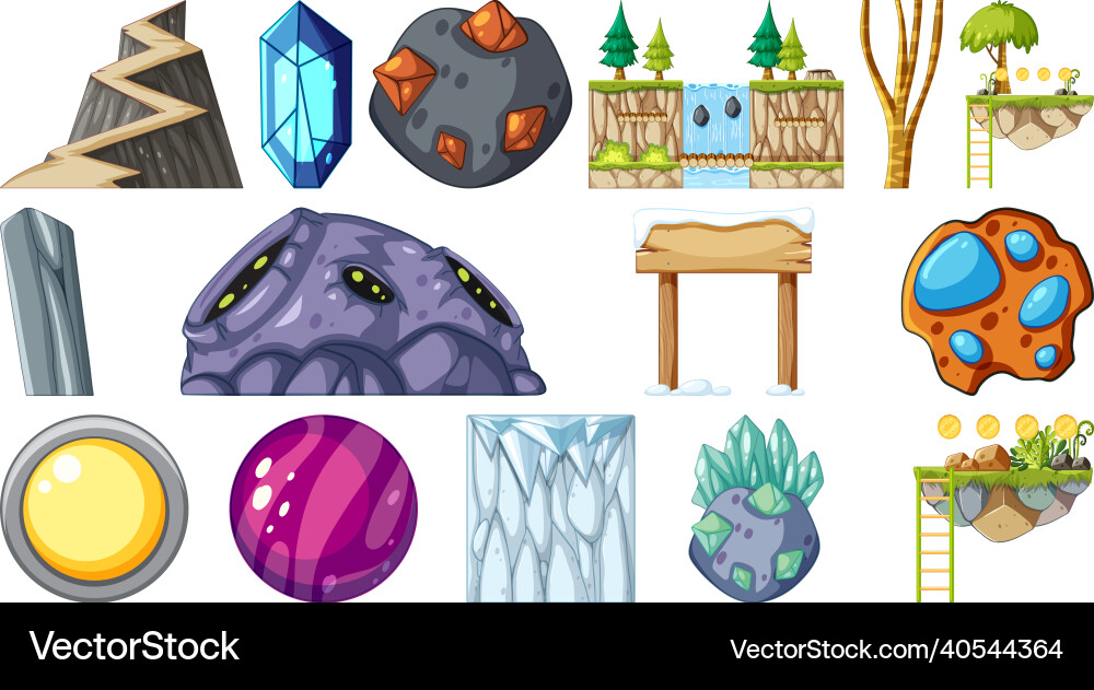 Set of isolated fantasy space game objects Set of isolated fantasy space game objects vector image