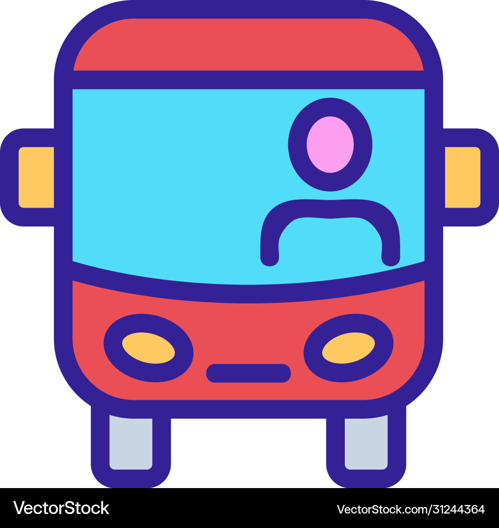 Sightseeing bus with driver front view icon Vector Image
