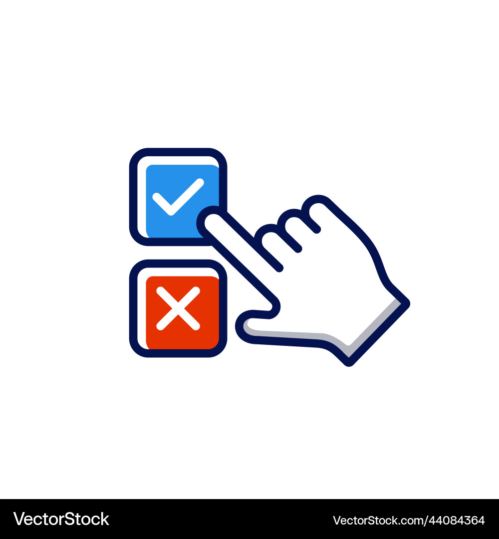 Voting right and wrong icon line with hand select Voting right and wrong icon line with hand select vector image