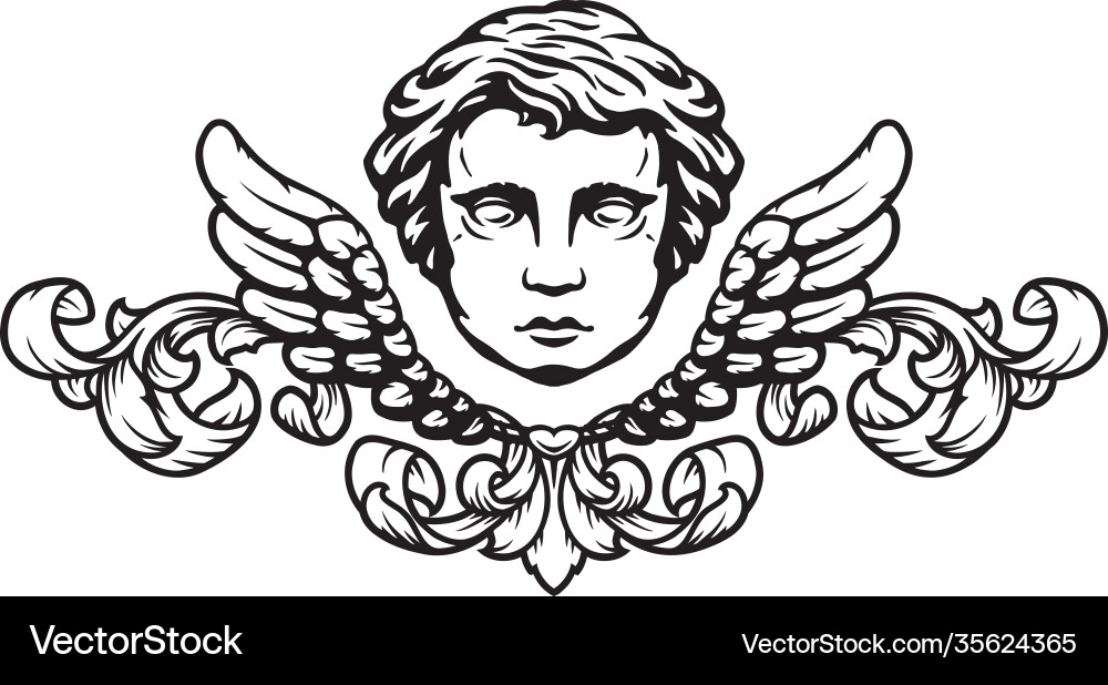 Angel with wings and vintage pattern Royalty Free Vector