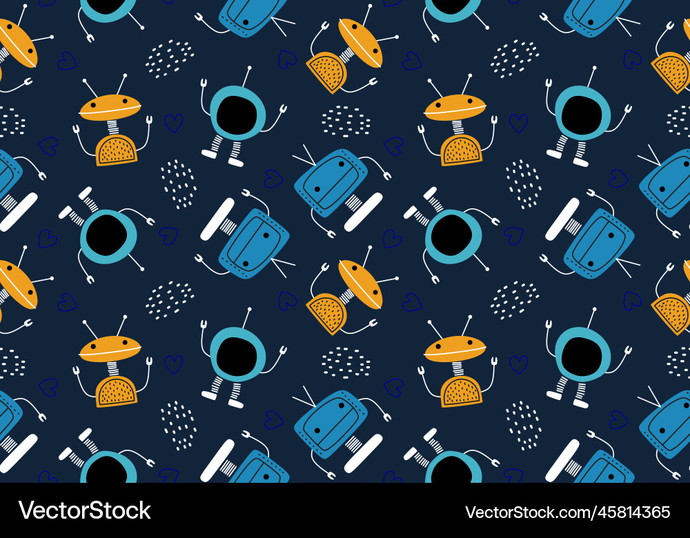 Cute robot seamless pattern with funny character Vector Image