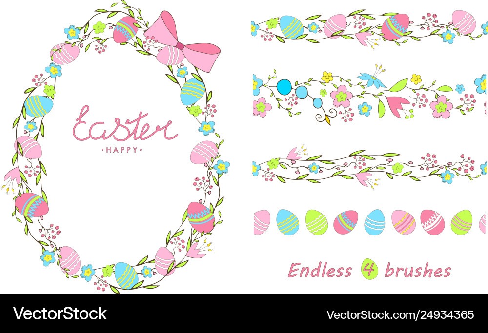 Floral Easter Wreath with Eggs Vector Image