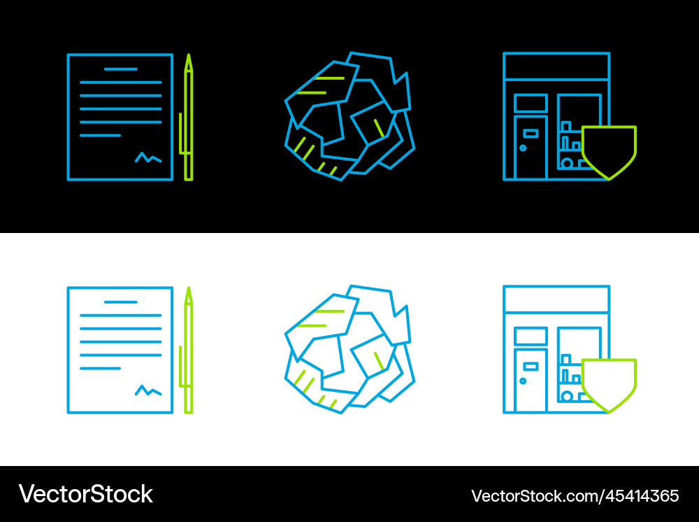 Set line shopping building with shield contract Set line shopping building with shield contract vector image