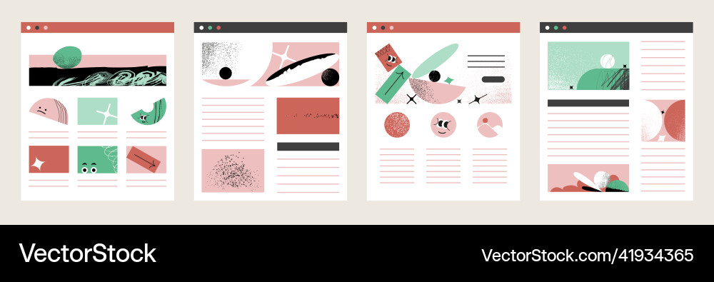 Set of four website mockup wireframe ui templates Set of four website mockup wireframe ui templates vector image
