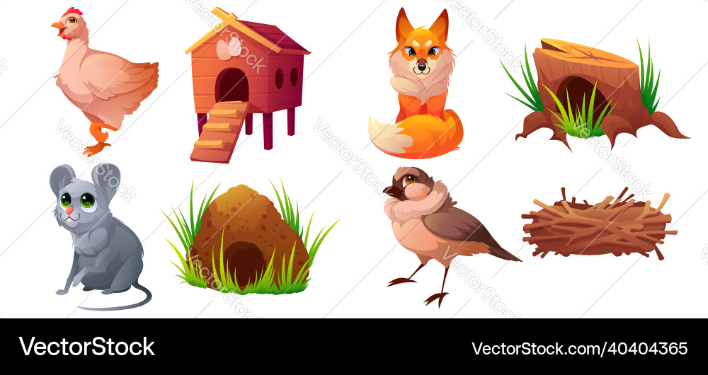 Set of pets domestic or wild animals and homes vector image