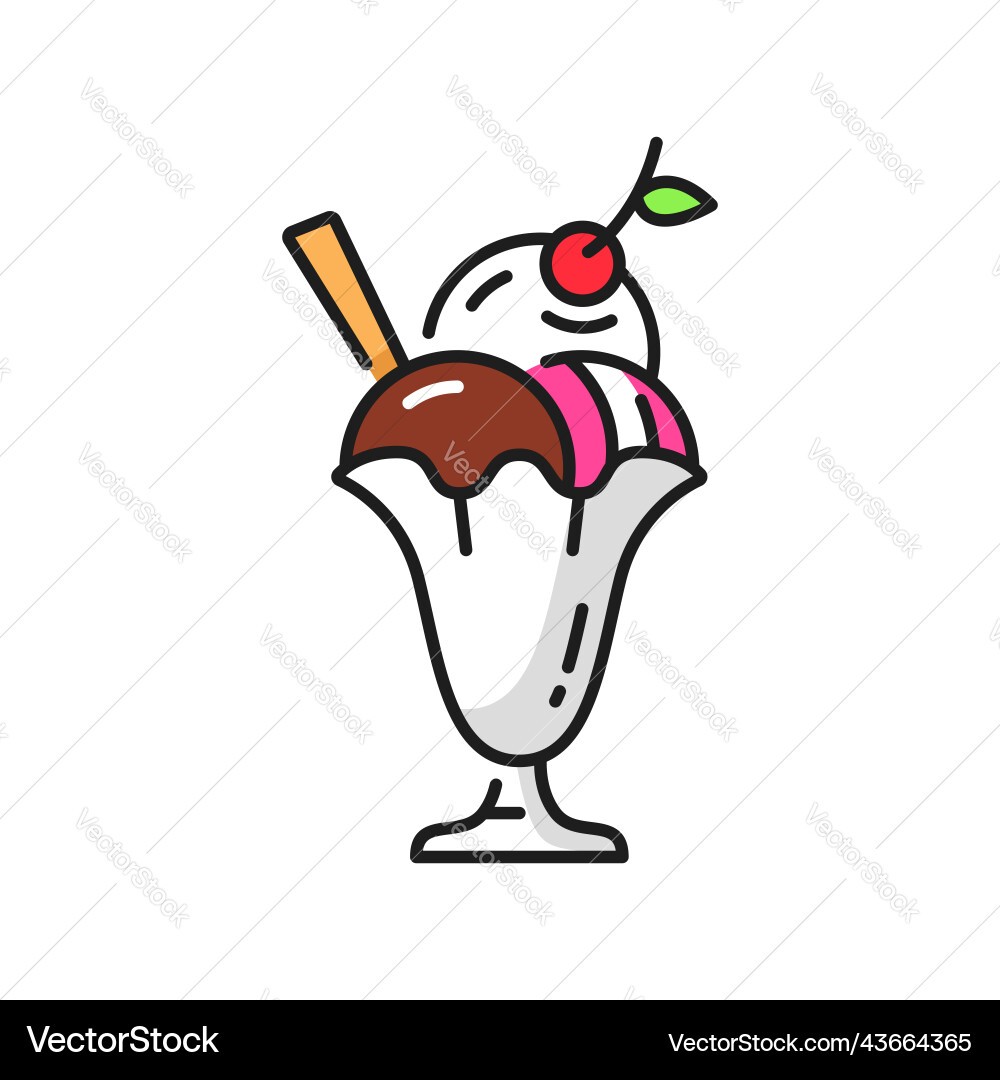 Summer dessert ice-cream balls in glass bowl icon Summer dessert ice-cream balls in glass bowl icon vector image