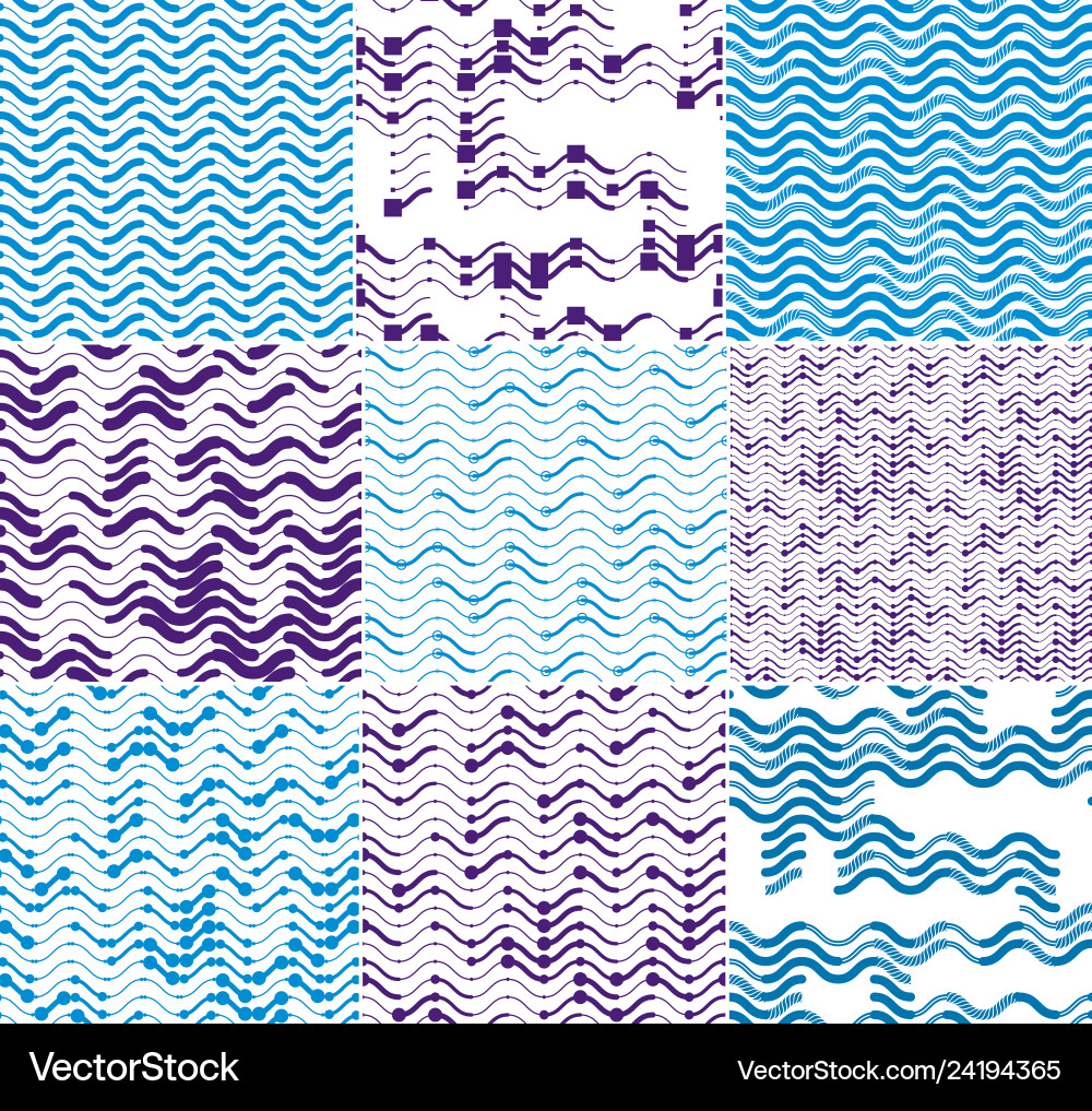 Wavy technical lines seamless patterns set Wavy technical lines seamless patterns set vector image